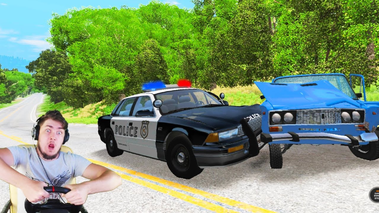 ПОЛИЦЕЙСКАЯ ПОГОНЯ ЗА ВАЗ 2106 / BeamNG Drive + РУЛЬ HORI APEX WHEEL