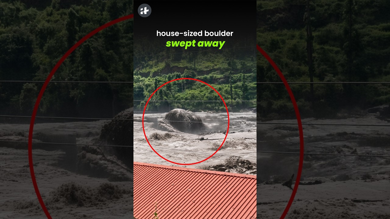 nepal flood&rsquo;s terrifying force sweeps away house-sized boulder #shorts