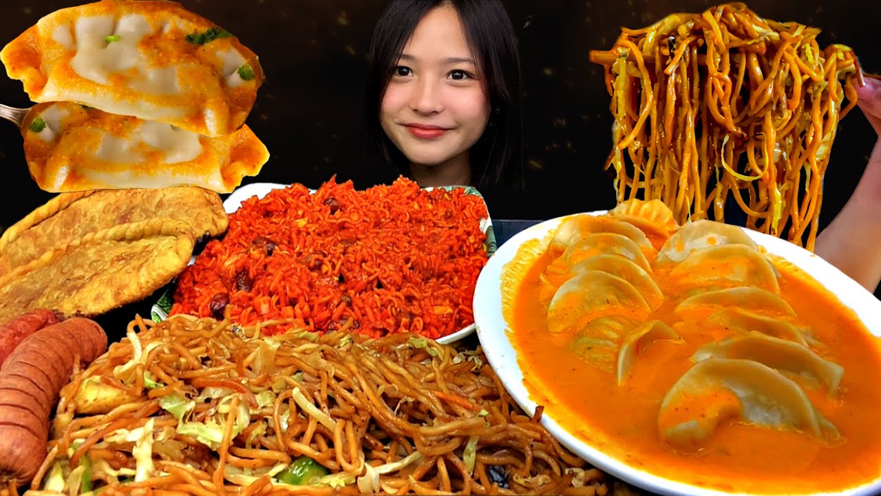 JHOL MOMO WITH SPICY GILO CHATPATEY, CHICKEN CHOWMINE, SYAFALEY & SAUSAGE | STREET FOOD | MUKBANG |