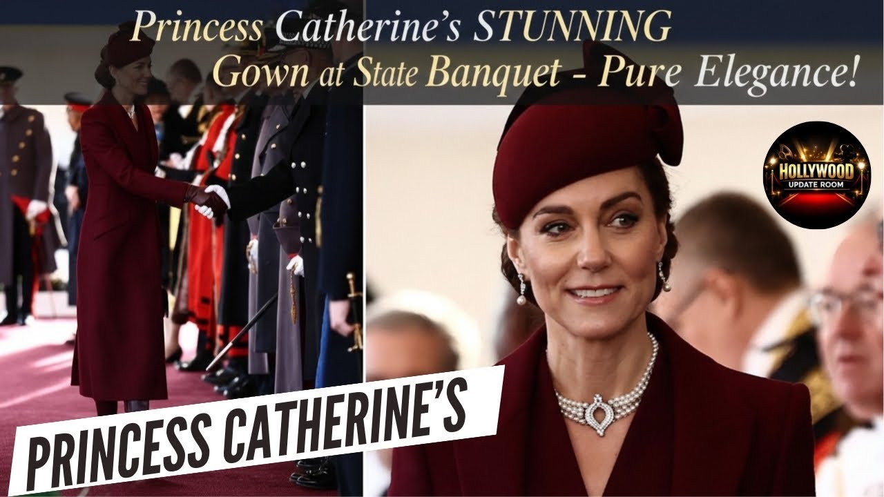 Princess Catherine's STUNNING Burgundy Gown at State Banquet - Pure Elegance!