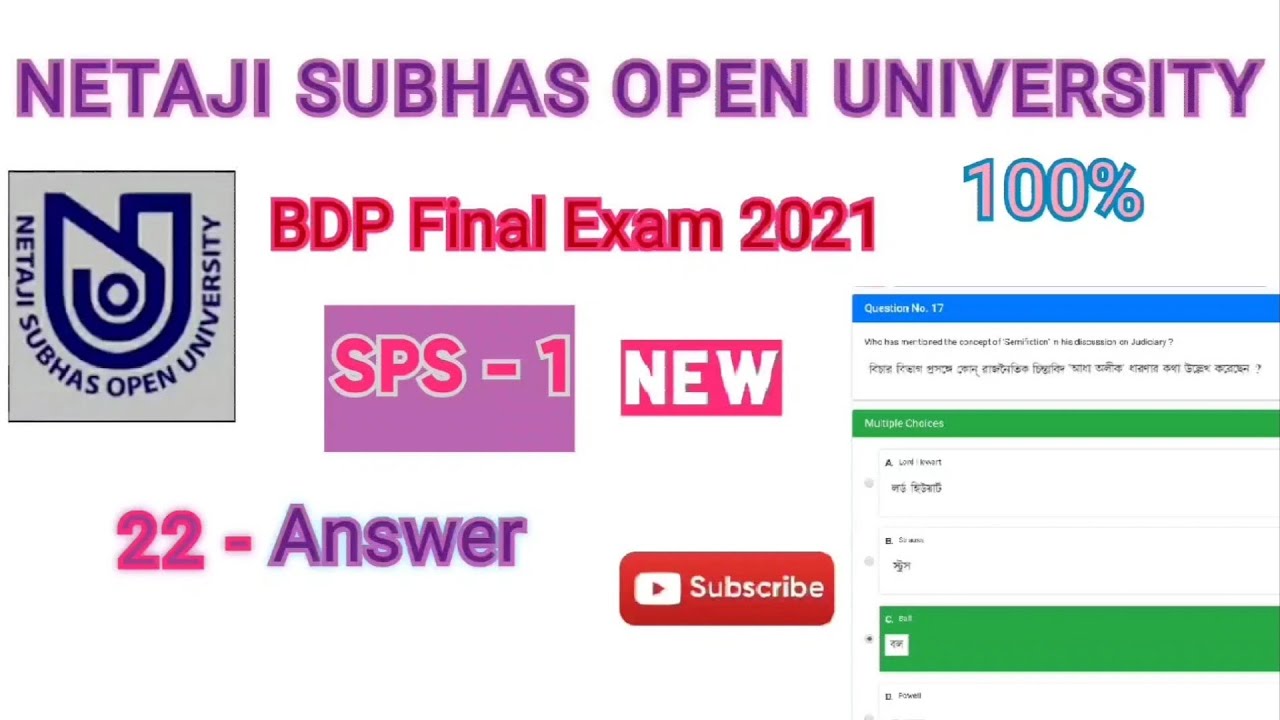 NSOU BDP live SPS 1 Final Exam Answer 2021