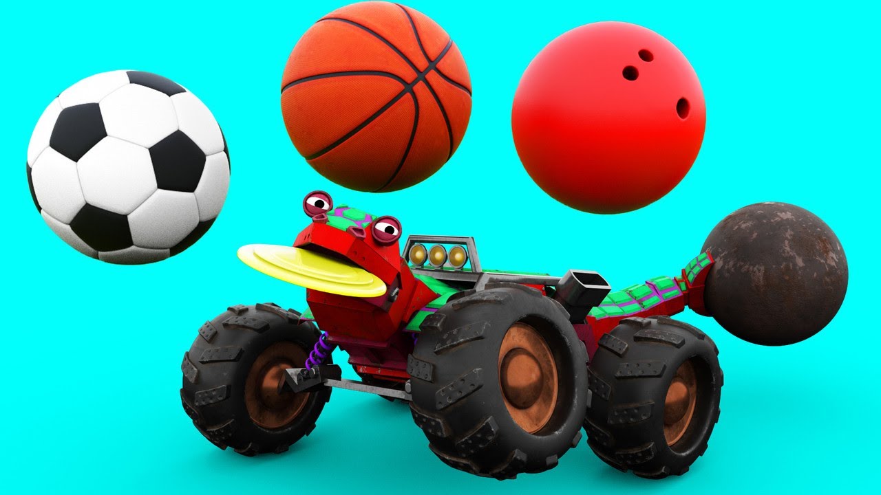 Learn sports with animal lizard : soccer, basketball, bowling - Learning for kids with Vehicles