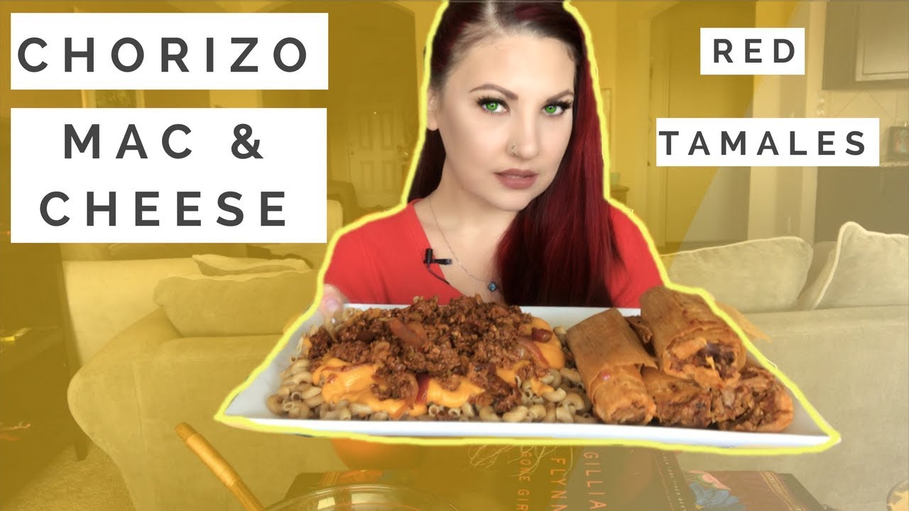 MUKBANG CHORIZO MAC AND CHEESE AND RED TAMALES *BURPING* VEGAN