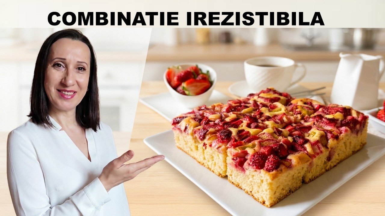 PRAJITURA SIMPLA CU RUBARBA SI CAPSUNI