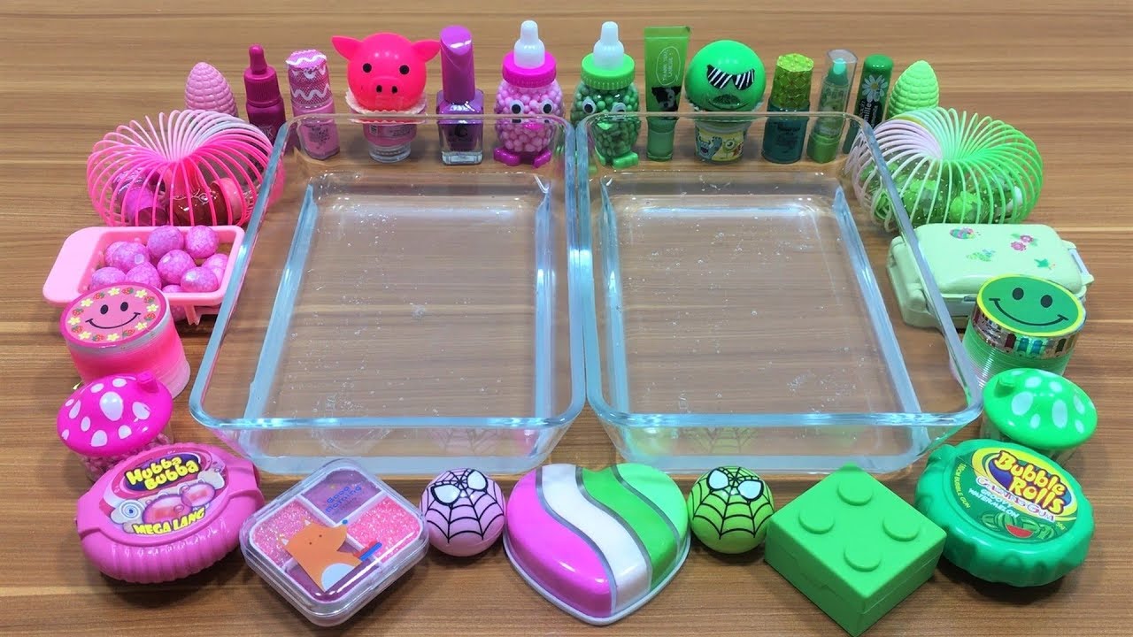 Mixing Makeup and Floam Into Clear Slime ! Pink VS Green Special Series Part 4 Satisfying Slime