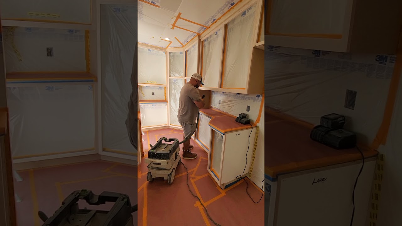 onsite preparation  for spraying  cabinets
