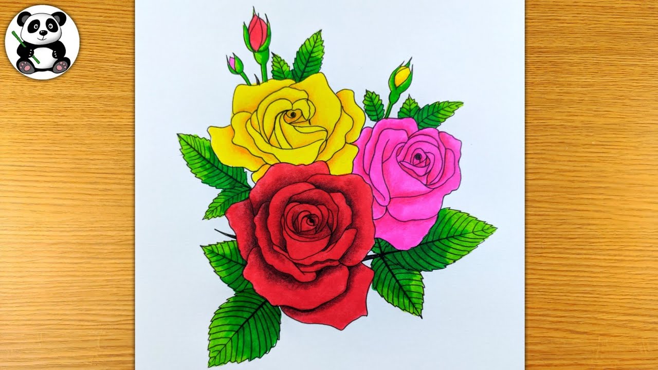 How to draw and colours bunch of rose flowers | @TaposhiartsAcademy