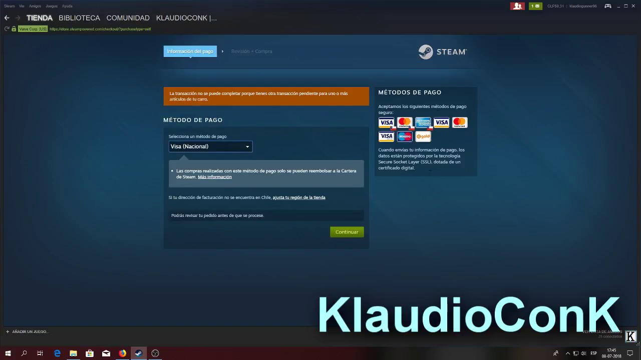 SOLUCI&Oacute;N: Transacci&oacute;n no se puede completar | Steam | KlaudioConK
