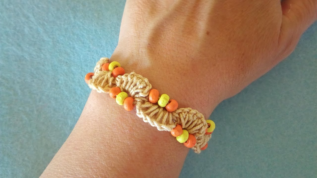 Bracciale con Perle ad Uncinetto 💛 Crochet Bracelet Pearl - Brazalete perlas crochet Pulsera crochet