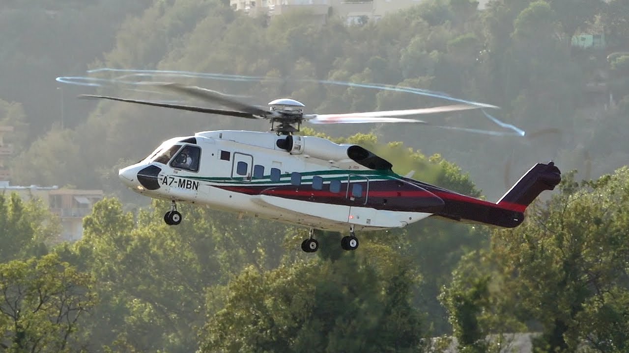VIP Sikorsky S-92A Gulf Helicopters A7-MBN landing at Cannes airport
