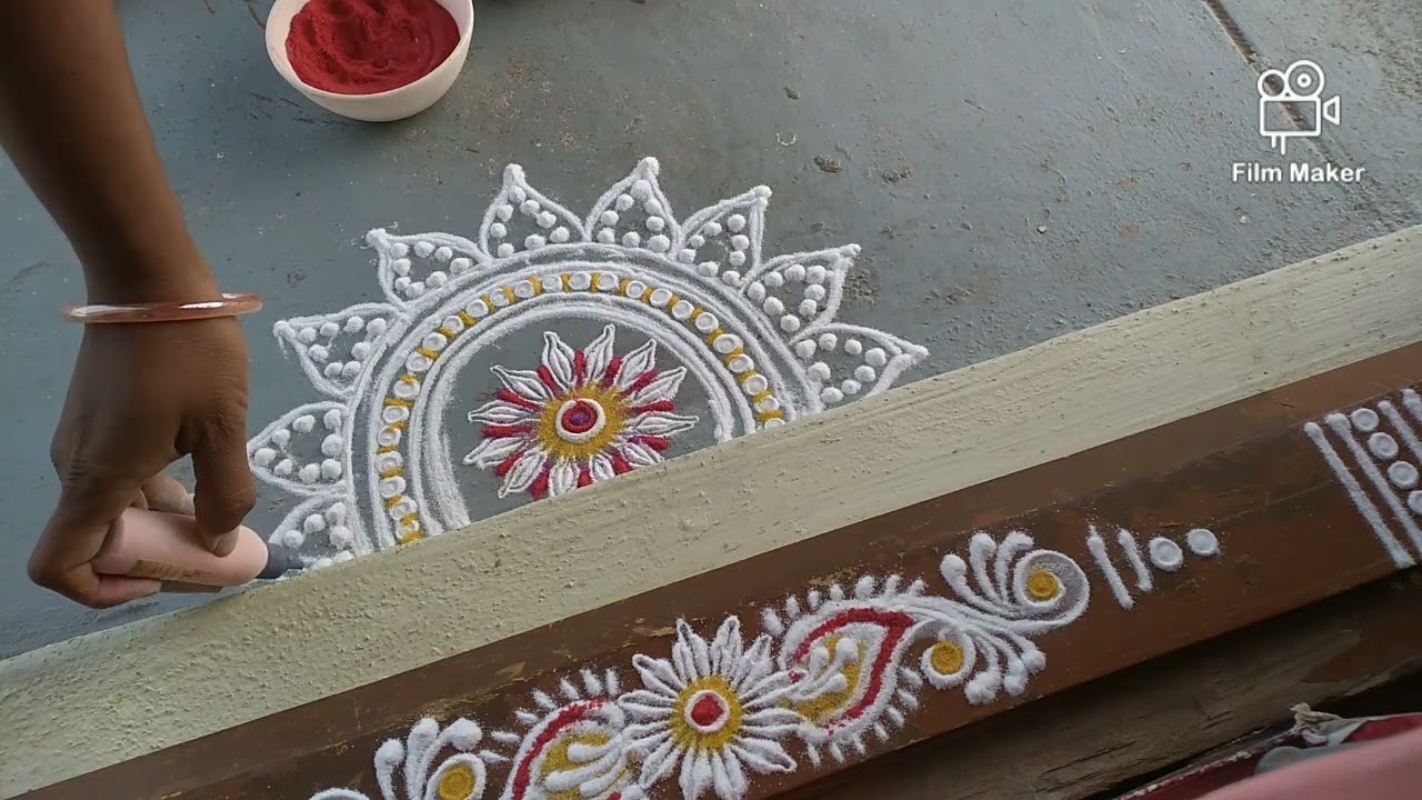 Dasara special doorstep border rangoli design using empty fevicol bottle 🌸🌸@deepikasrangoli1031 🌹🌹