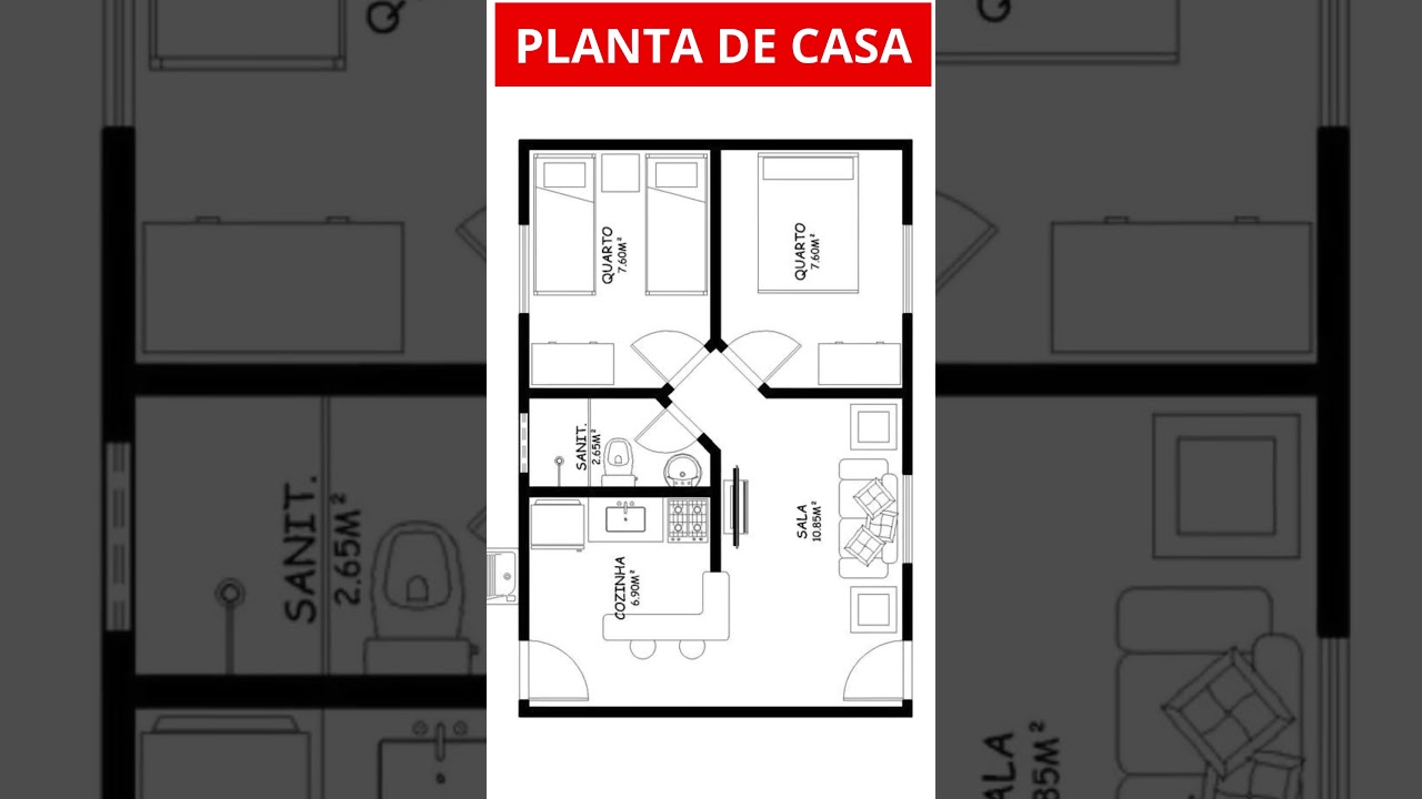 PLANTA BAIXA DE CASA COM 2 QUARTOS | Arquitetura | Plantas de Casas | Planta casa pequena #shorts