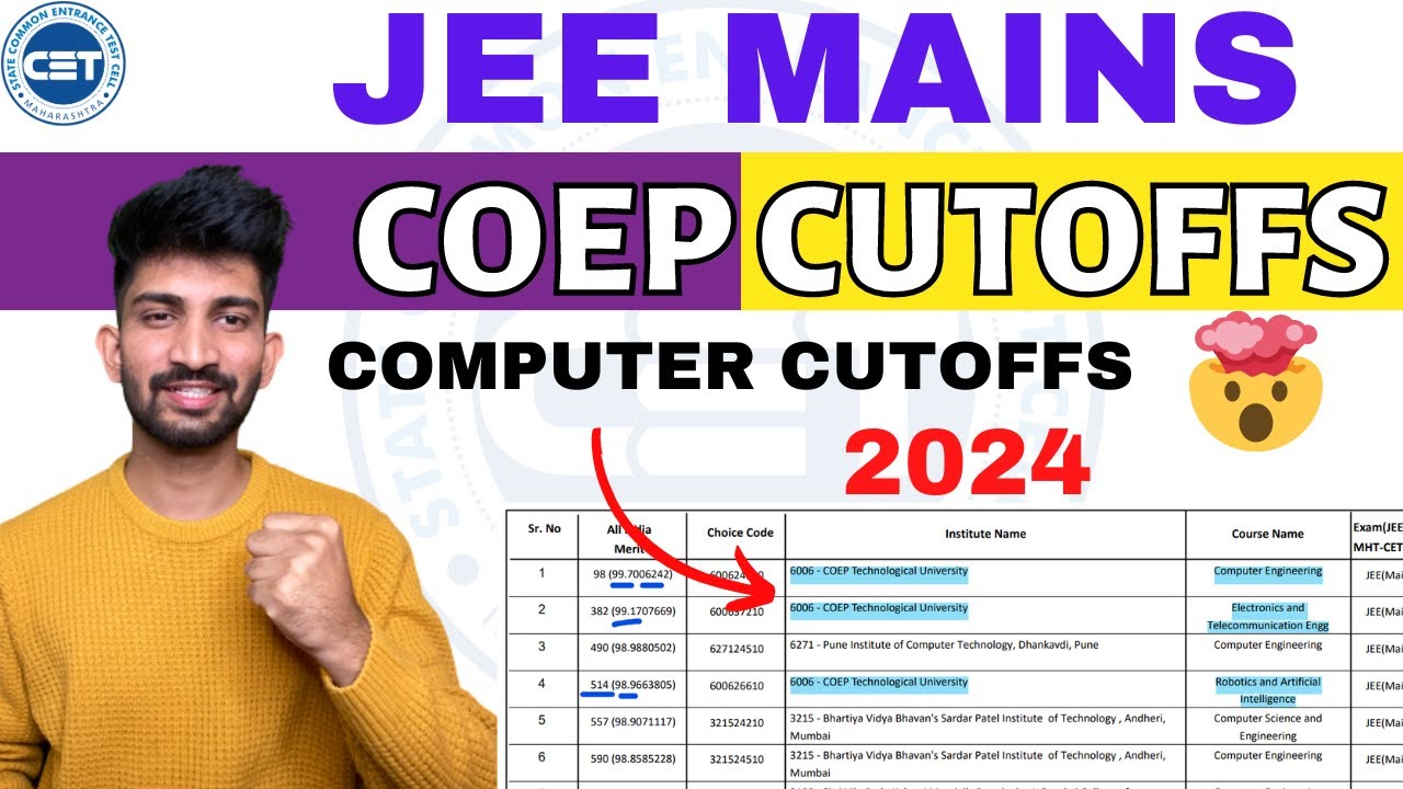 JEE Cutoffs of COEP 2024 | Coep college Jee mains Cutoffs 2024