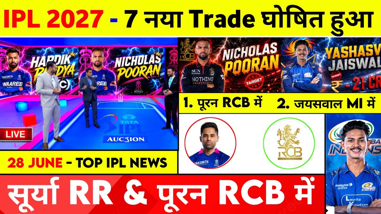IPL 2027 - 10 Big News (Pooran Trade, Jaiswal In MI, Auction Date, DC New Captain, Surya Trade)