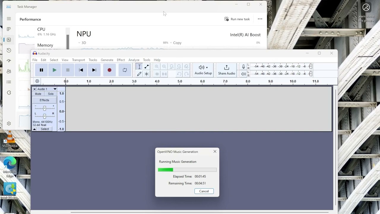 Using the Neural Processing Unit + Audacity + OpenVINO AI Music Generation