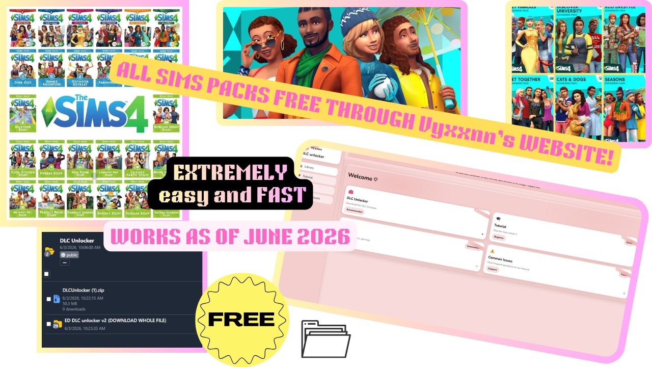 (ENG SUB) How to get ALL SIMS DLC PACKS FREE JUNE 2026 with NO UPDATER! SUPER FAST !!
