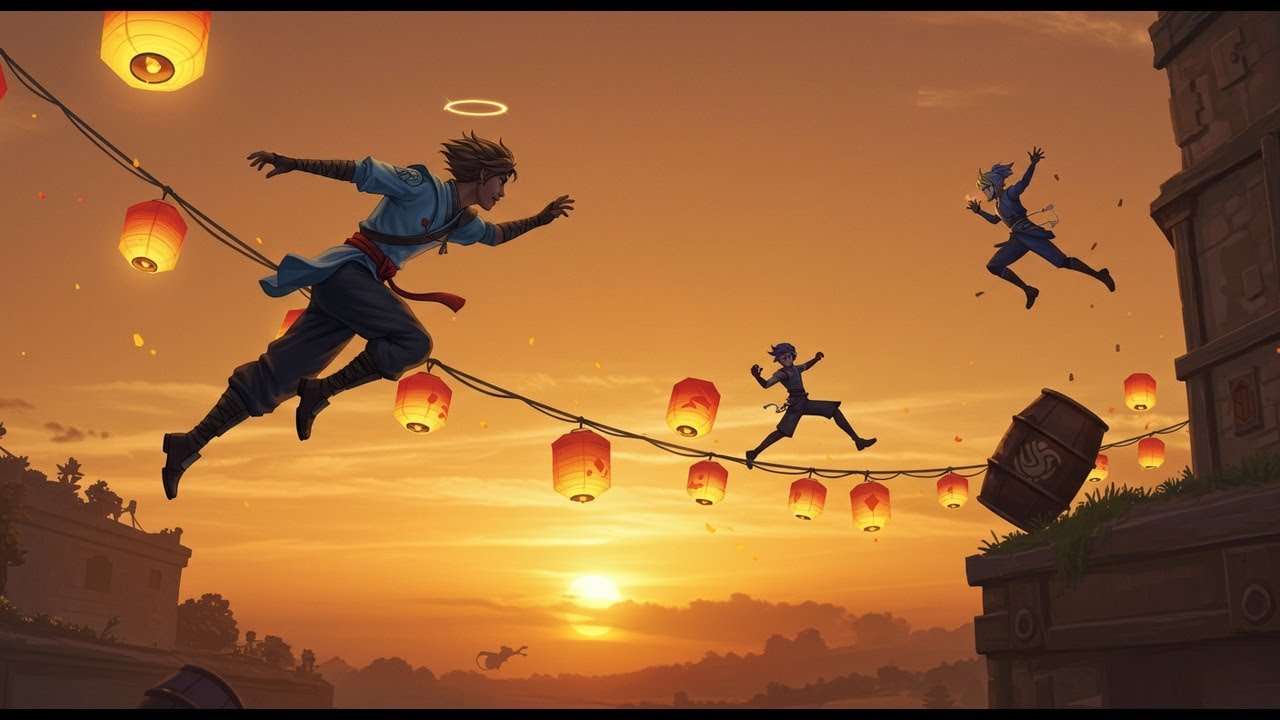 Lantern Dash Mayhem: Zeno, Kai, and Ari's Rooftop Race