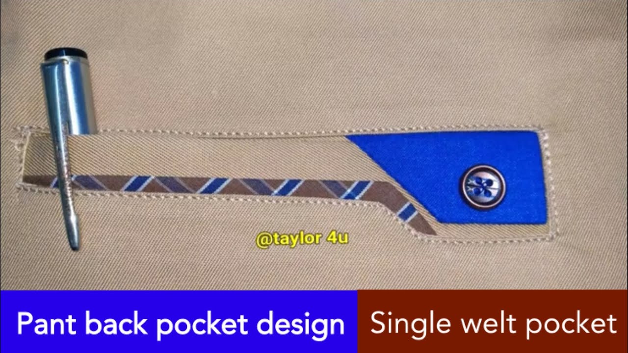 Tutorial cotton trouser back pocket design / designer welt pocket / Cut pocket pattern