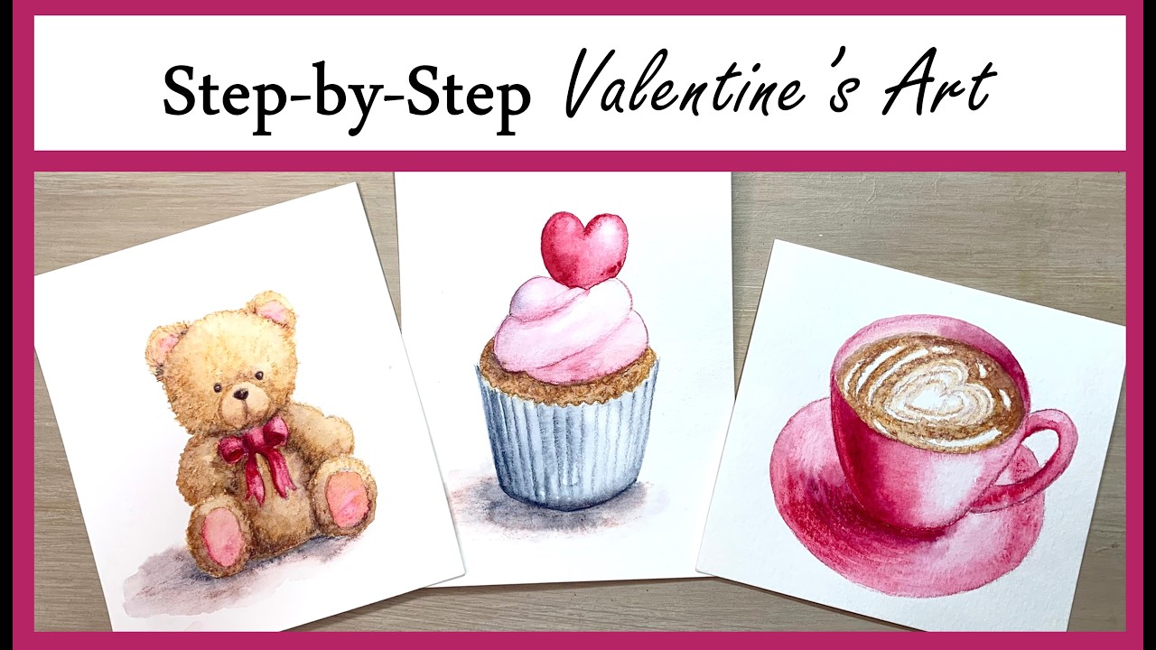 DRAW & Paint EASY Valentine’s Art! Step-by-Step Watercolor Pencils for Beginners + BONUS Outlines!