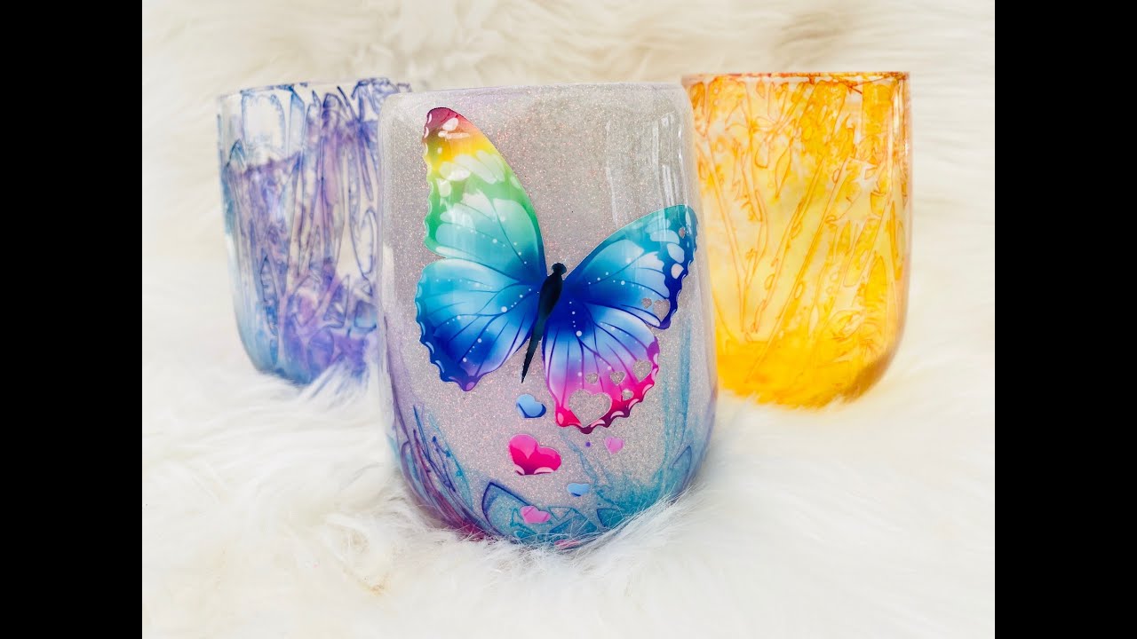 Crackle alcohol ink glitter wine tumbler