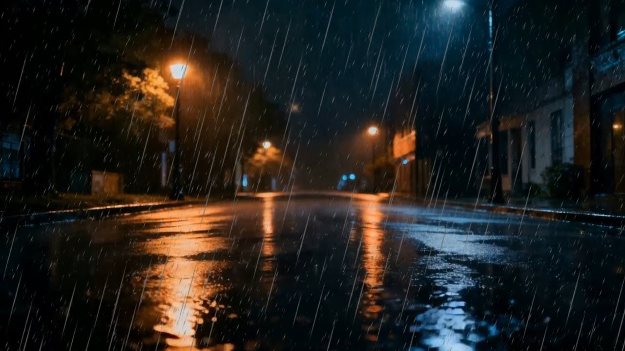 Calming Rain Sounds Along a Quiet Urban Park Road for Instant Relaxation | Cinematic Rain