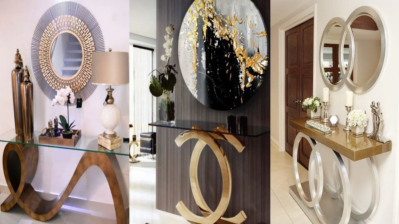 Console table design iedeas, console table with mirror, wooden, glass stylish console table