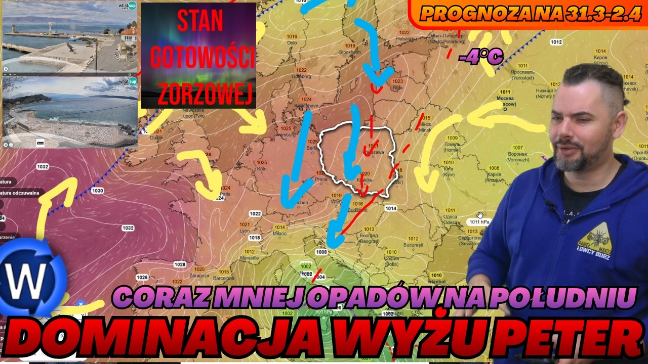 Przymrozki w nocy. Zanikające opady deszczu i śniegu. Dominacja wyżu Peter. Prognoza.