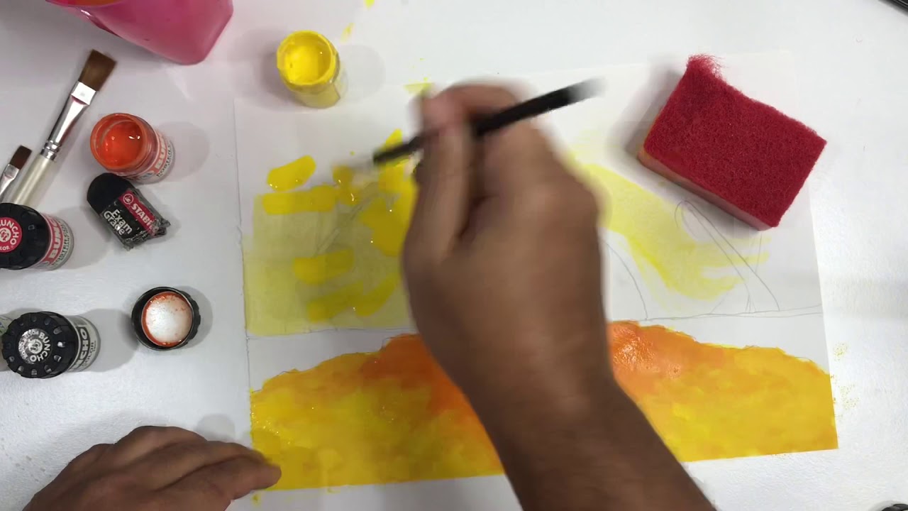 Jom belajar melukis pemandangan Senja dengan menggunakan teknik catan!!  Pendidikan Seni Visual!