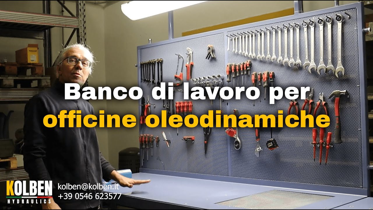 Banco di lavoro per officine oleodinamiche con ganasce regolabili e molto altro..