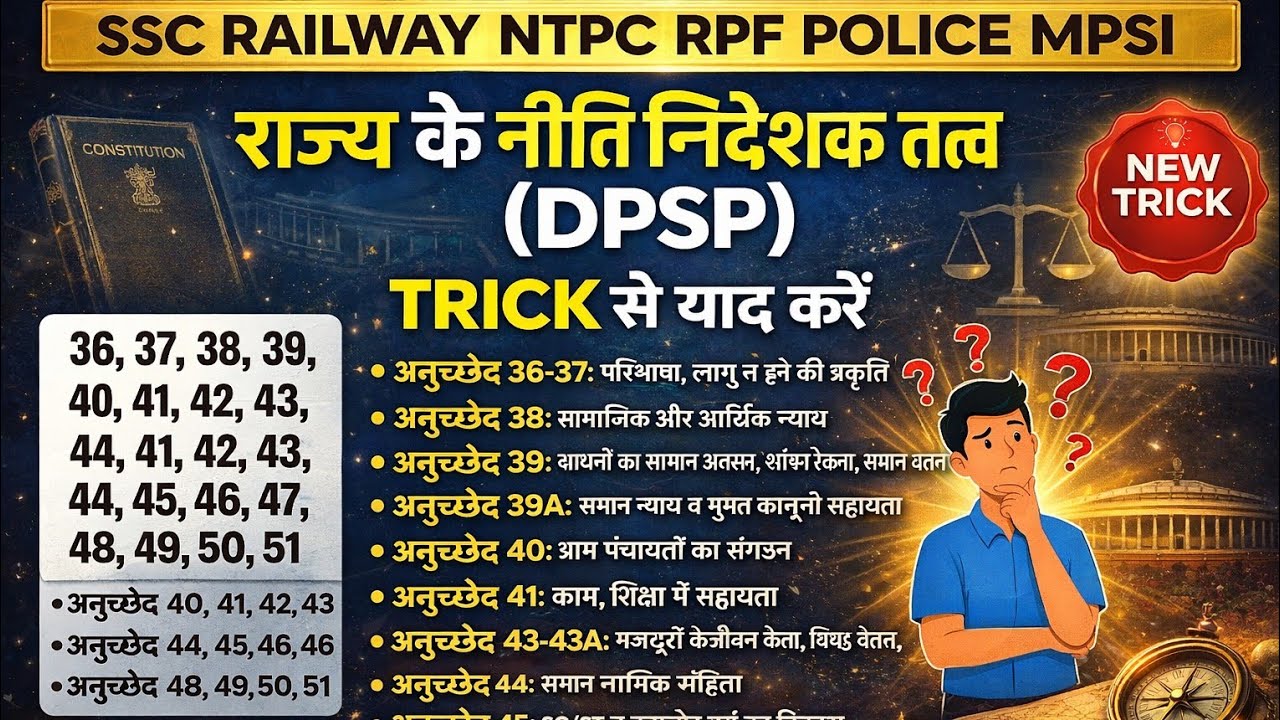 DPSP (Directive Principles of State Policy) | भारतीय संविधान के नीति निदेशक तत्व | Polity SSC, UPSC