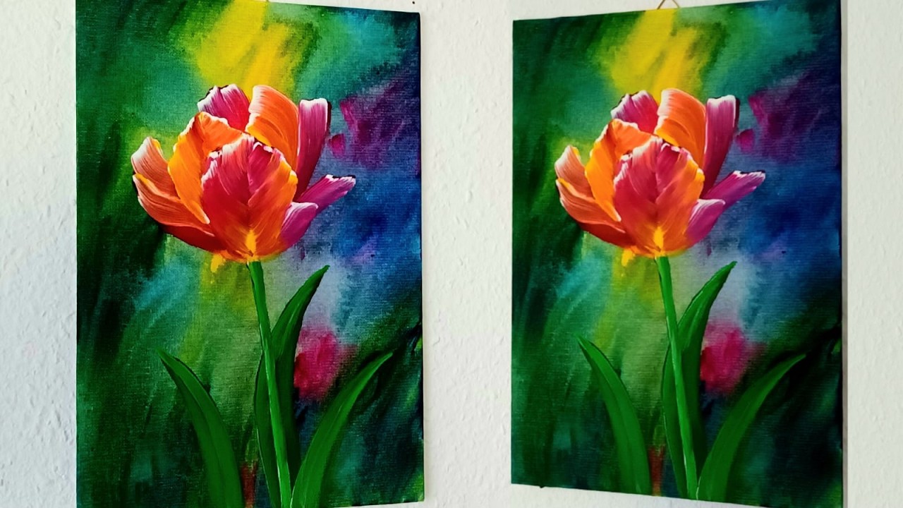 Tulpe Malen mit Acrylfarben, farbenfroh, Hintergrund nass in nass, Schritt für Schritt Anleitung