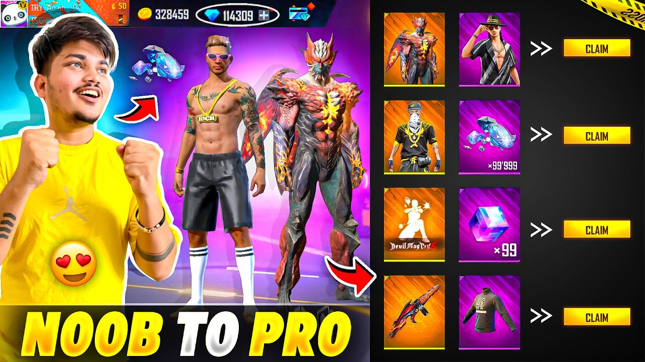 Free Fire I Got Everything In 29 Diamonds😍 NOOB TO PRO 😨in 8 Min Rare bundles -Garena Free Fire