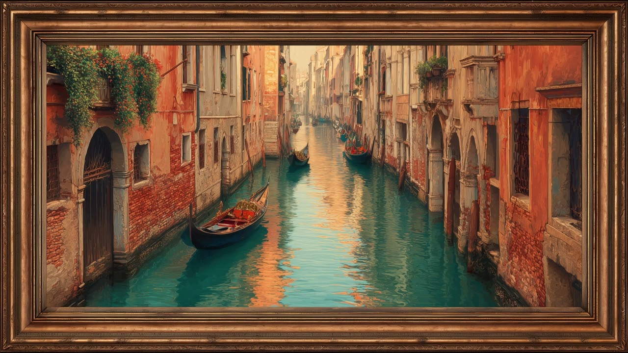 Venice Canal Painting | TV Frame Art | 30 Min Gondola Scene 4K | No Audio