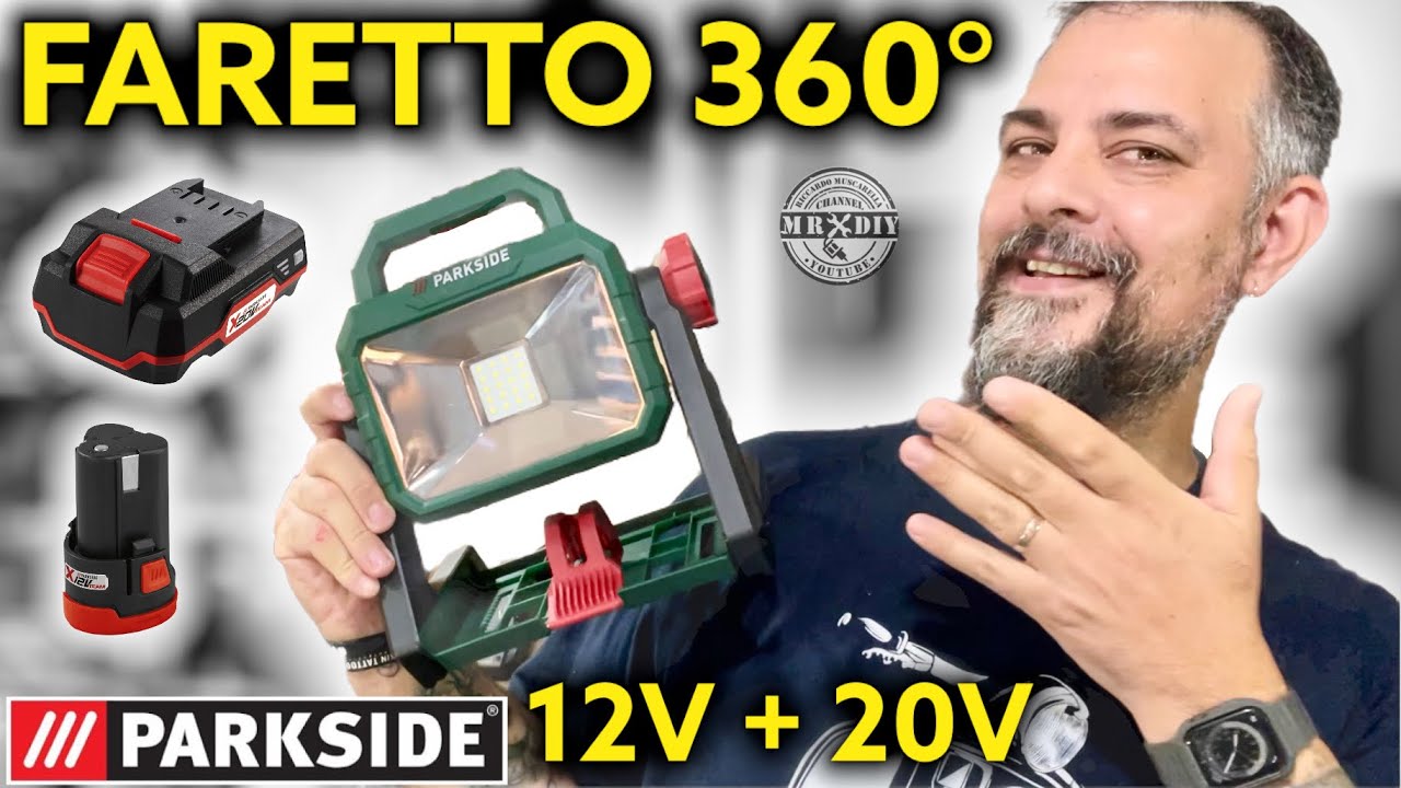 WOW! Faro LED 360° doppia batteria 12V e 20V Parkside lidl. PSLA 20-Li A1. Lampada da lavoro.