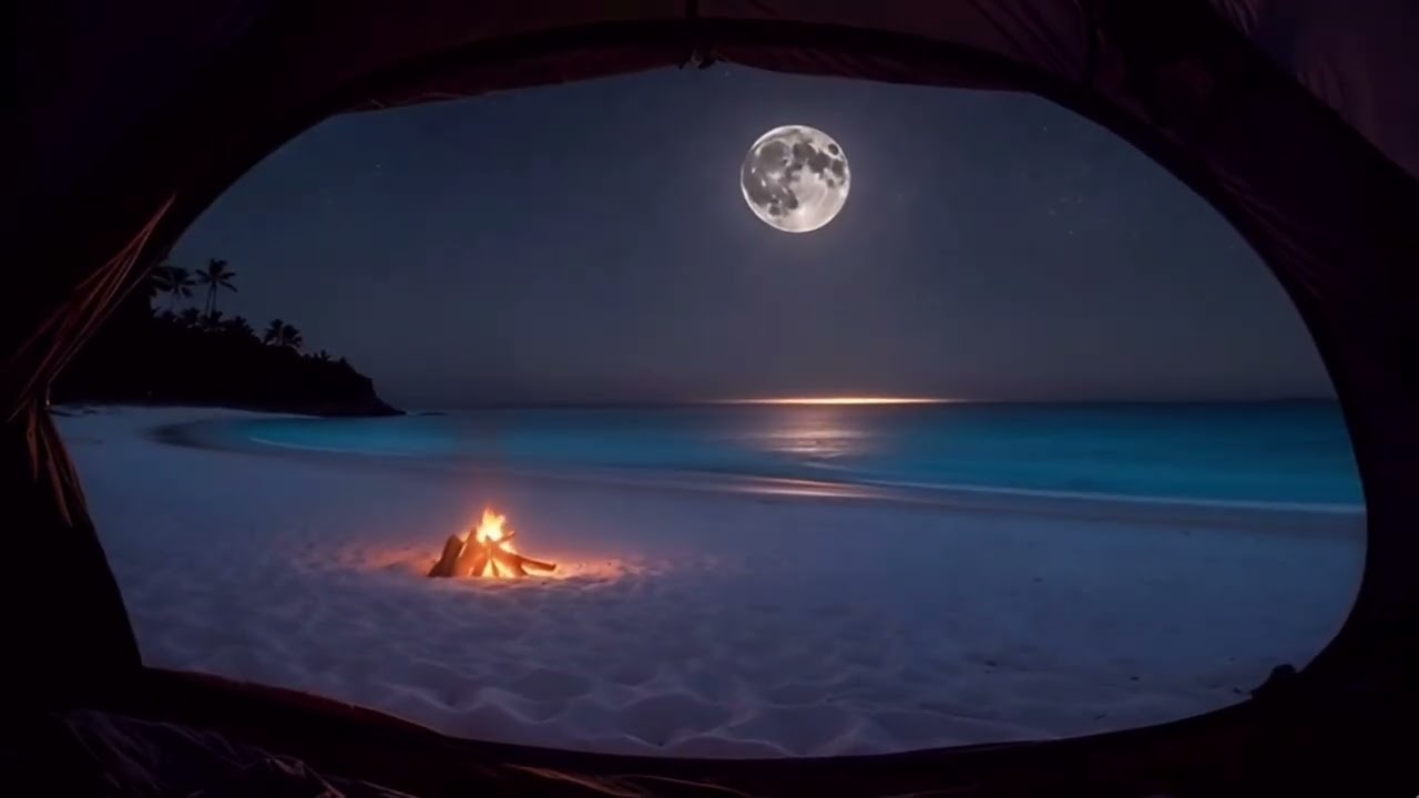 Deep Sleep by the Beach 🌙 Fireplace & Gentle Ocean Waves | Calm Night for Relaxation