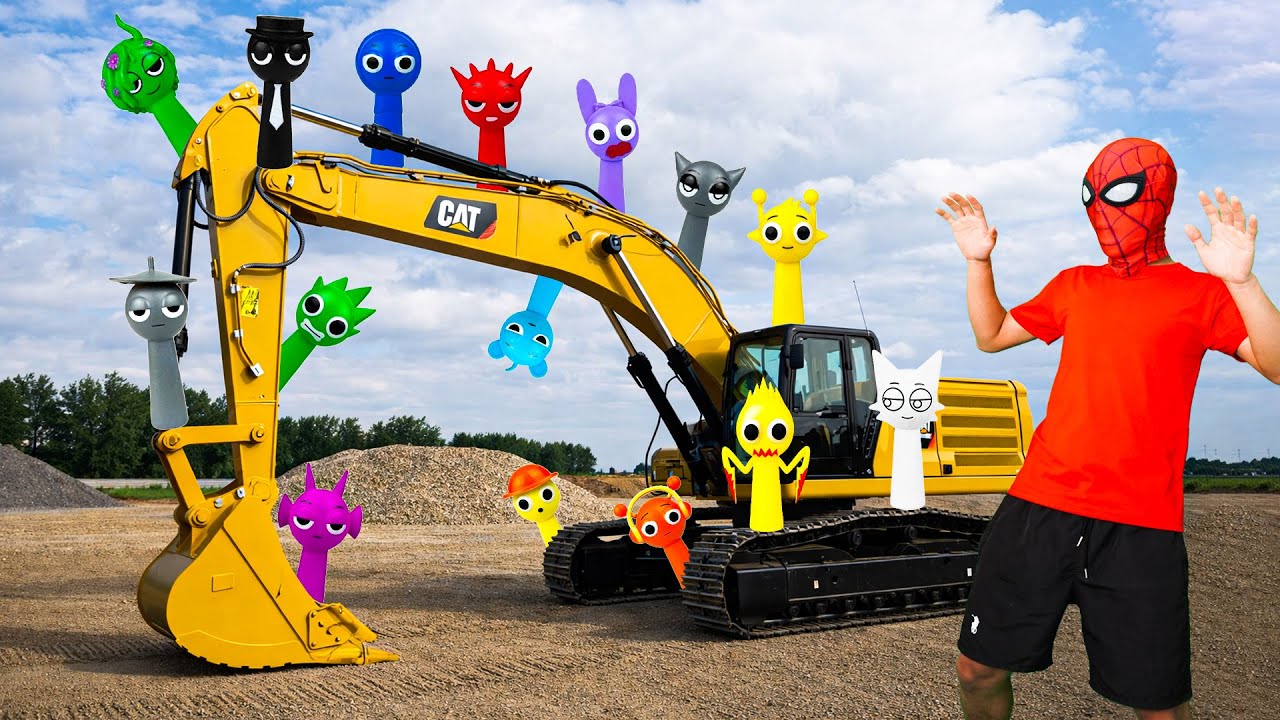 😱 Spider Man unexpectedly discovers Sprunki characters on Excavator - Spider Storie