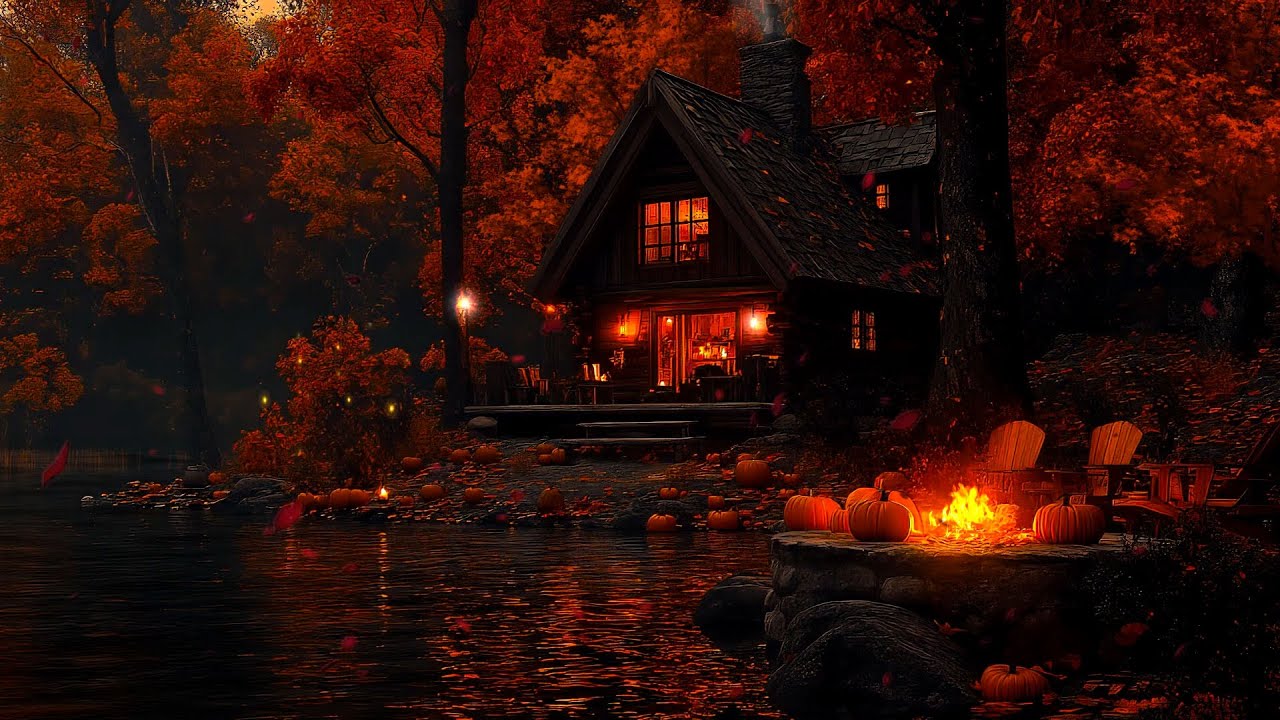 Warm Autumn Study Space 🍁 Gentle Fireplace and Nature Sounds for Productivity🍂