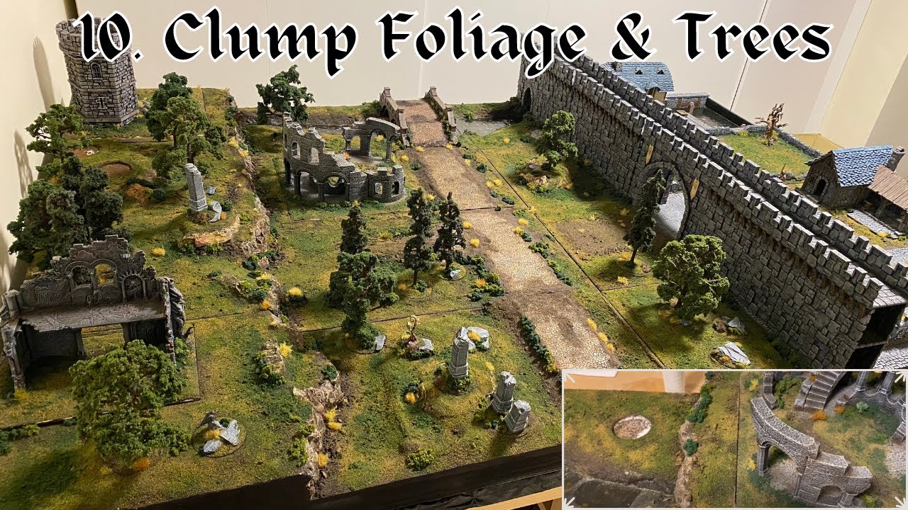 Gaming Table Build - 10: Clump foliage bushes, grass and making trees