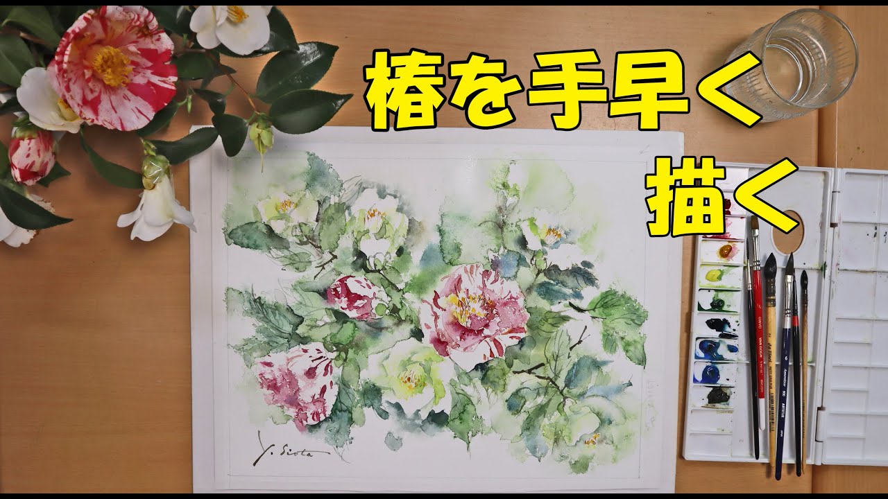 【透明水彩画】椿を手早く描く