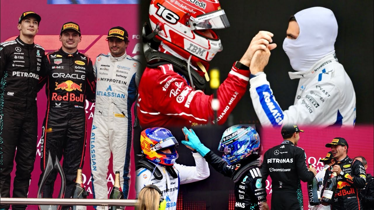 Max Verstappen Charles Leclerc congratulates Carlos Sainz on 1st Podium in Williams | Podium BTS