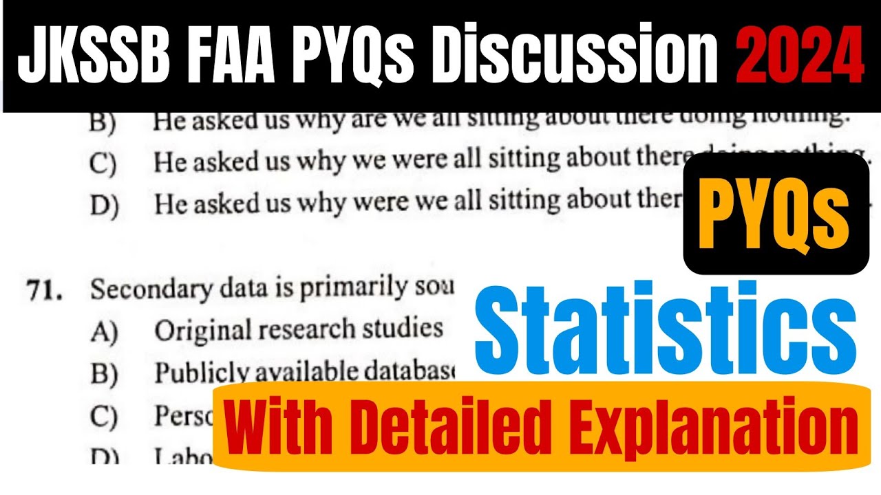JKSSB FAA PYQs Discussion| JKSSB FAA Test Series |PYQ Test for Statistics| FAA Statistics PYQ Series