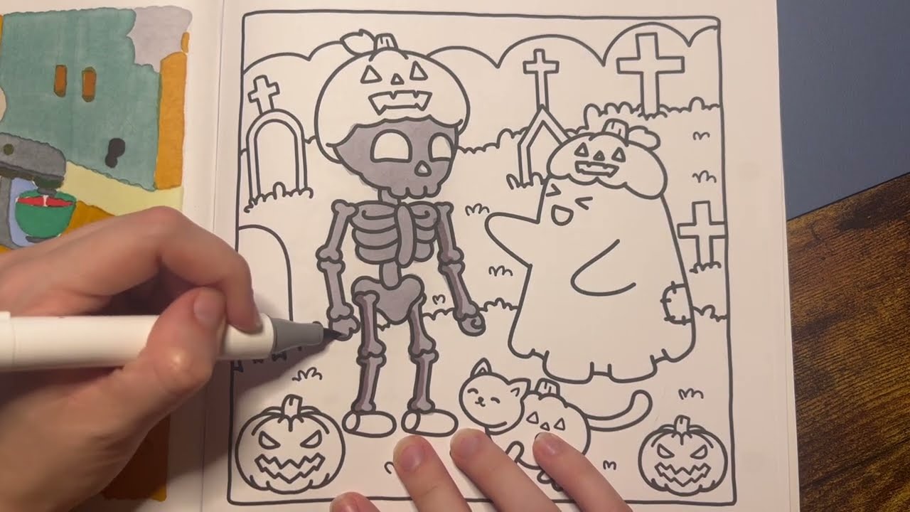 ASMR Spooky Vibes Coloring Book 🧛🏻‍♂️🕷️// COCO WYO // OHUHU MARKERS // SOUNDS FOR SLEEP & RELAXATION