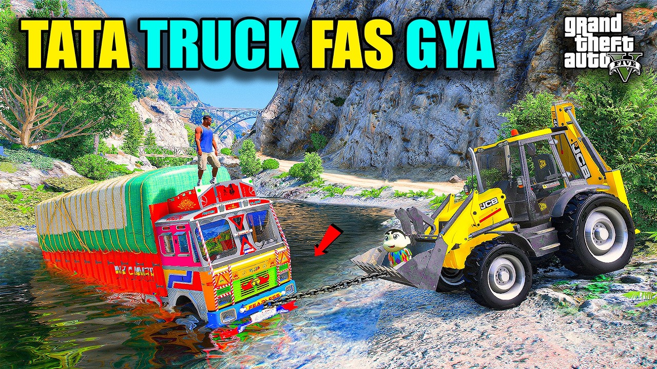 Franklin & Shinchan Ki Indian TATA Truck Pani Me Fas Gyi JCB Ne Bahar Nikala  GTA 5