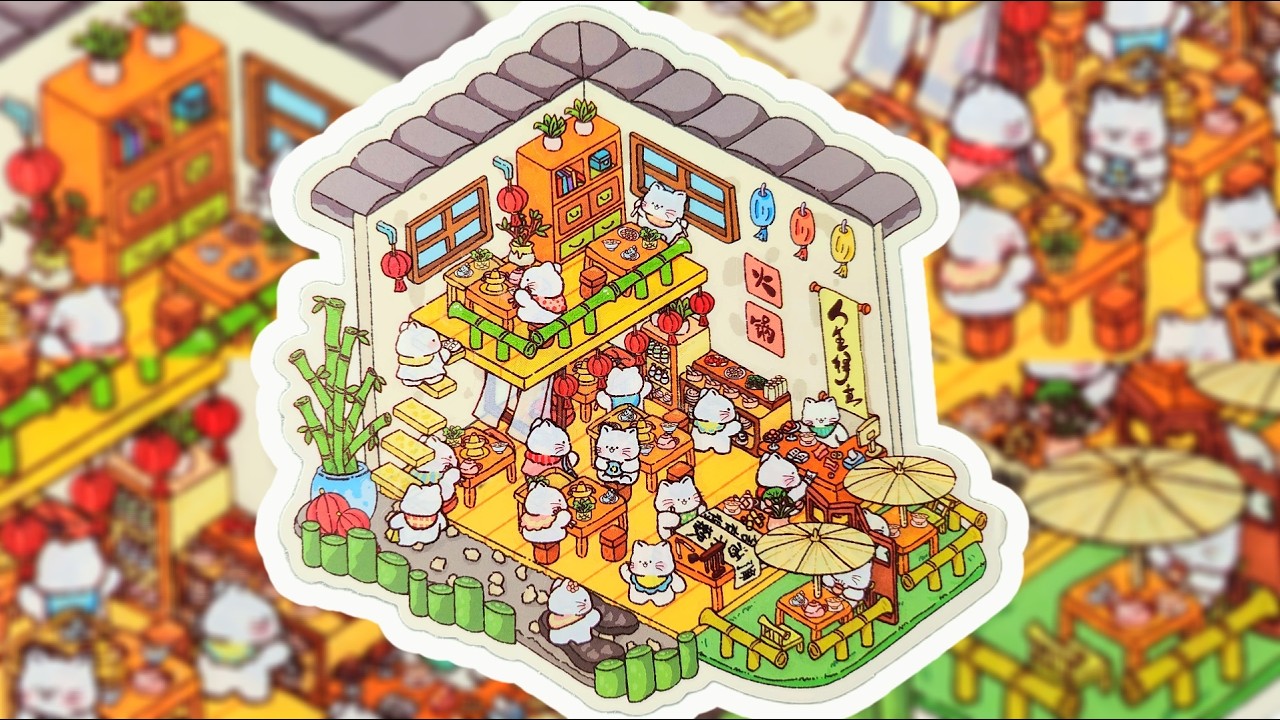 ASMR 3D Sticker Scene Cat Tea House😺 | Relax video | No BGM | No Talk