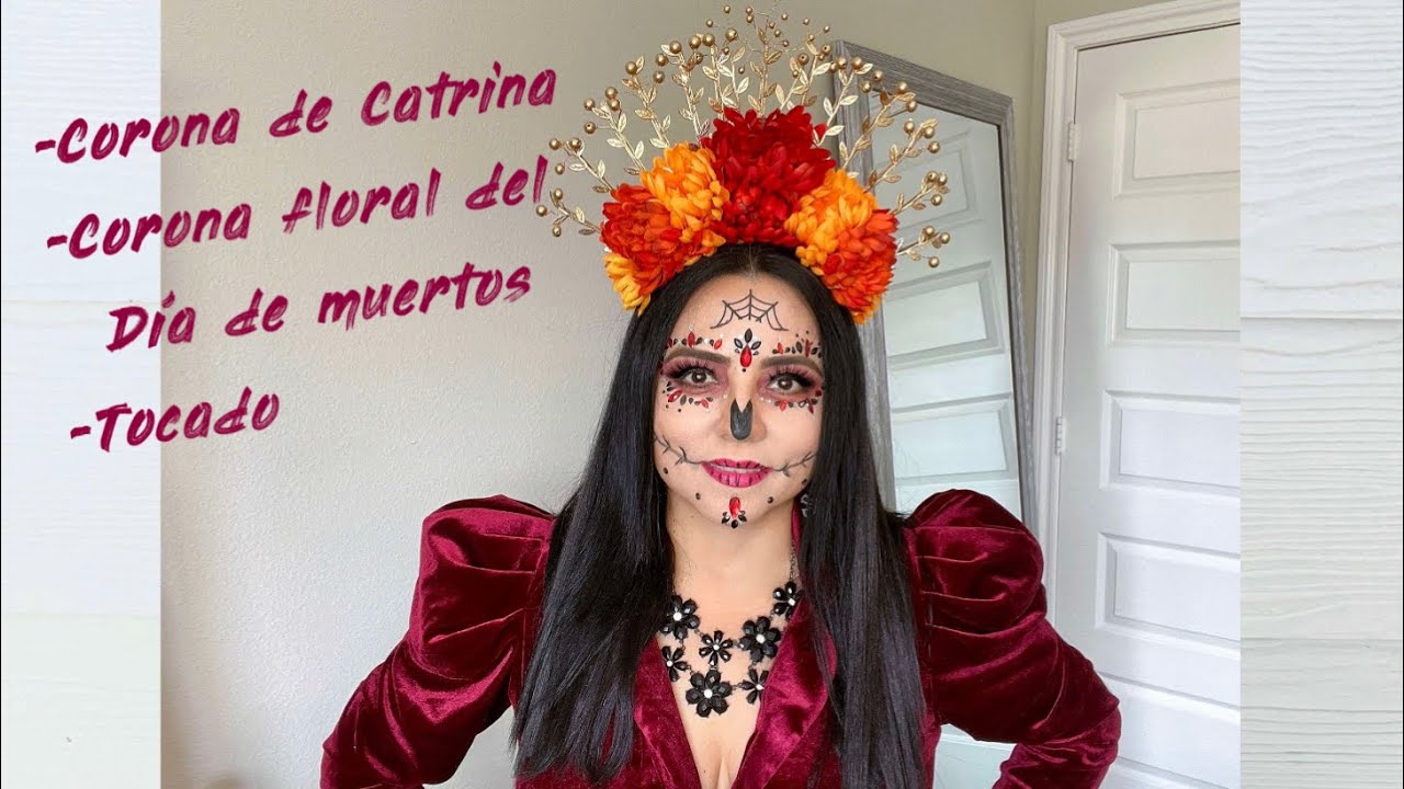 Corona de Catrina/ Diadema para el Día de muertos/ Tocado de flores