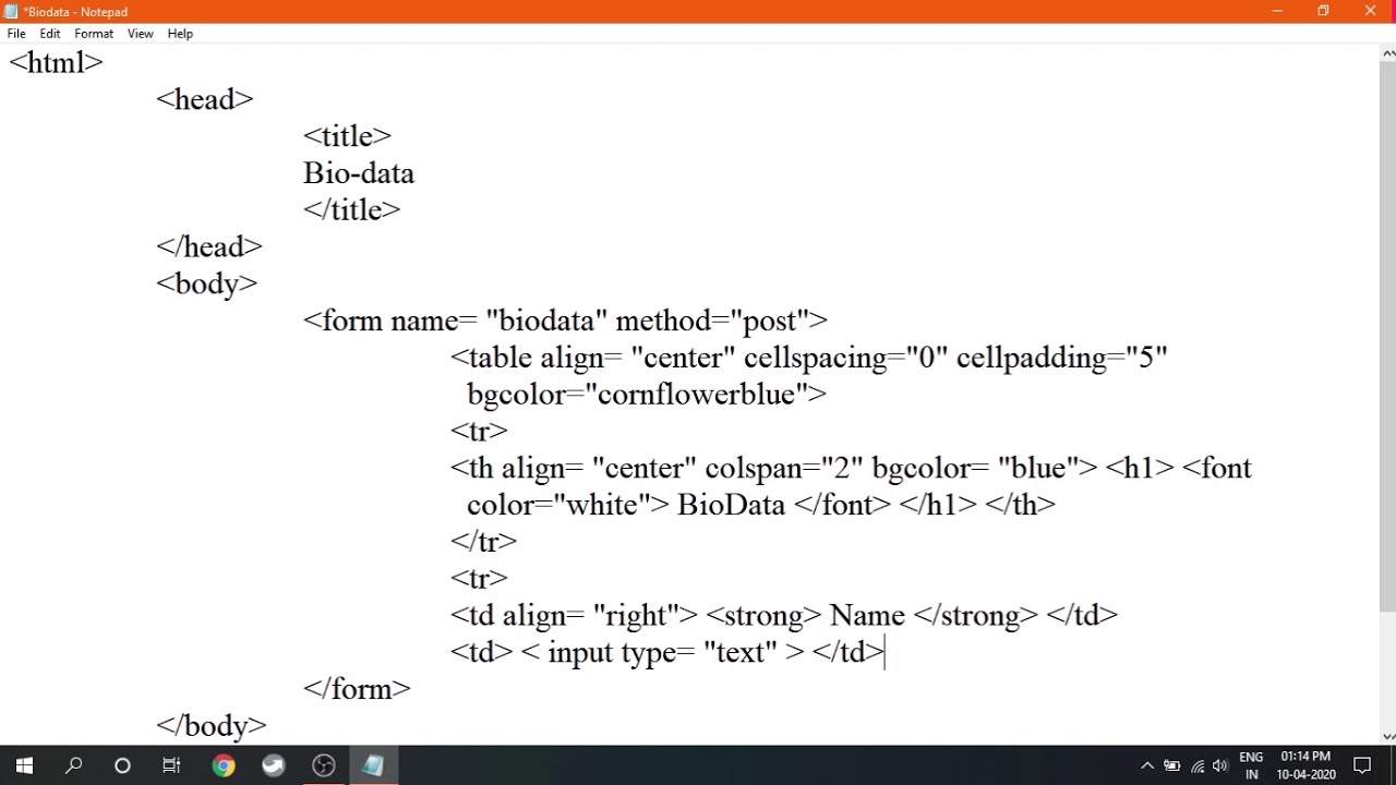 How to create a biodata in HTML