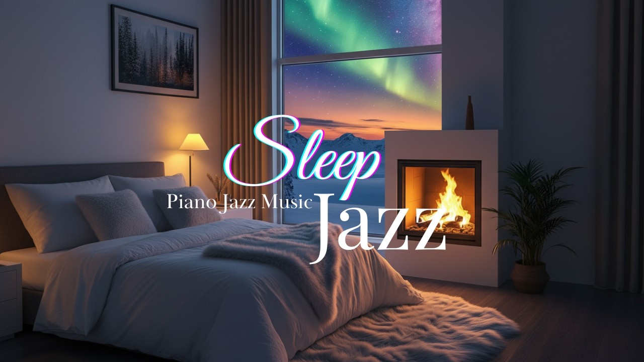 Sleep Jazz 🌌 Northern Lights & Cozy Fireplace | Soft Music for Sleeping and Deep Relaxation