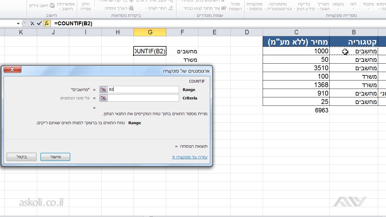 אקסל Excel למתקדמים - 2.2 פונקציות 