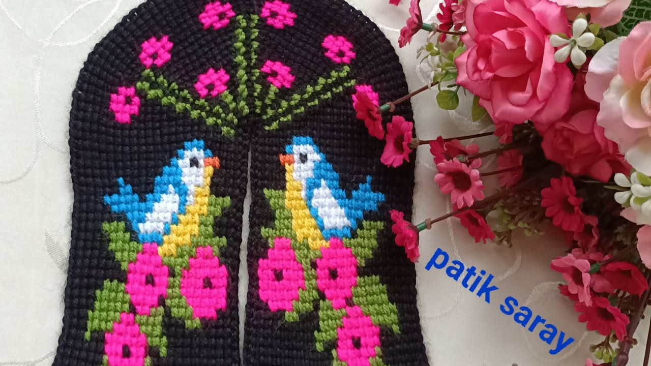 Kuşlu ve çiçekli çok güzel tunus işi patik modeli (part/1) #tunusişi #patik