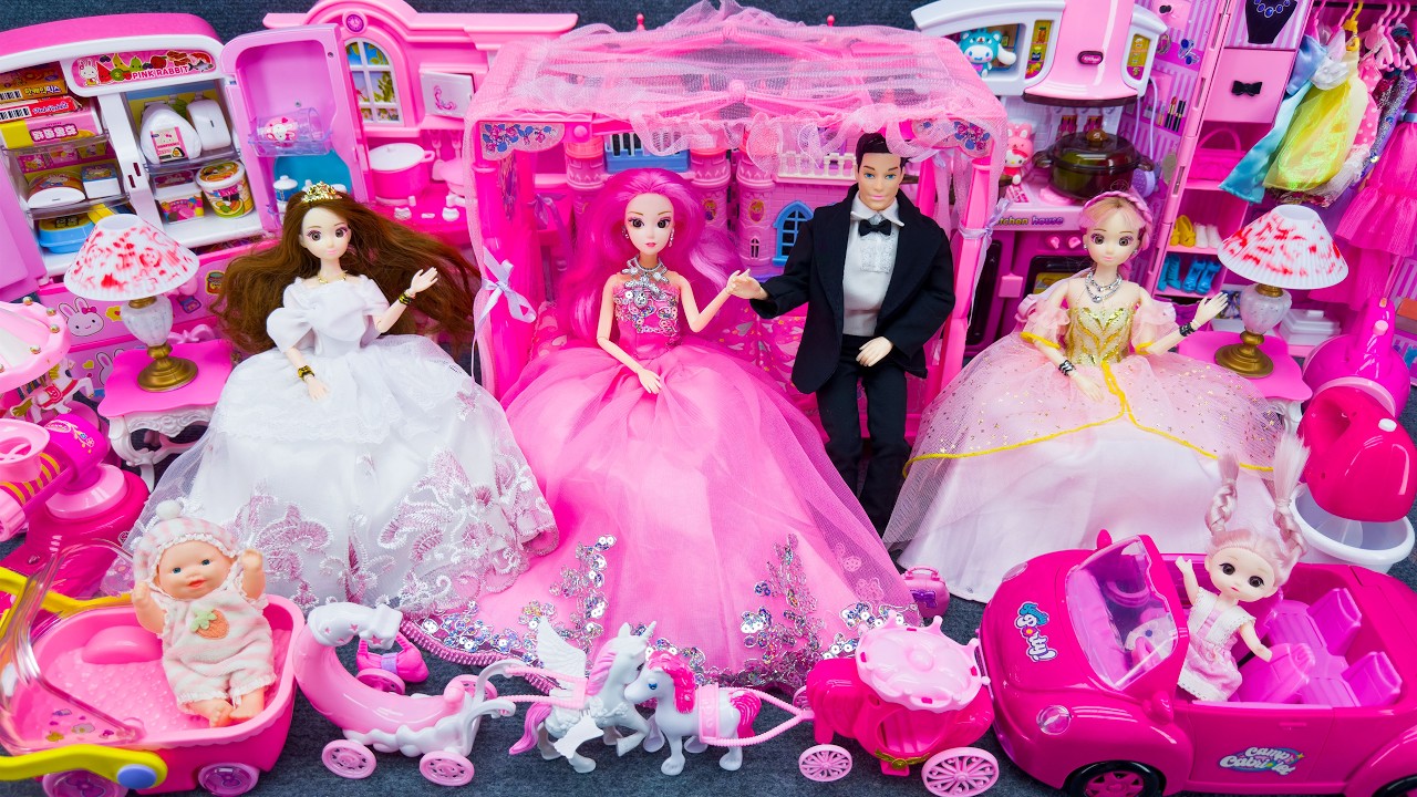 20 Minutes Satisfying Unboxing Pink Barbie Doll Bedroom, Kitchen Collection Review Toys | ASMR